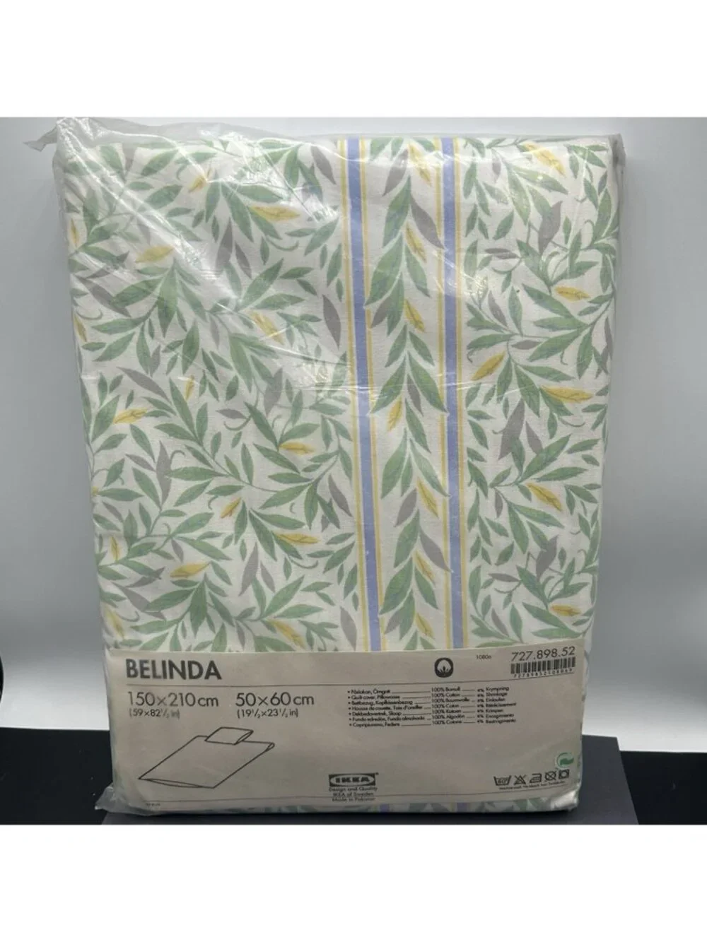 Vintage IKEA Belinda Duvet Cover Set Green Leaf Floral Cotton Twin NOS